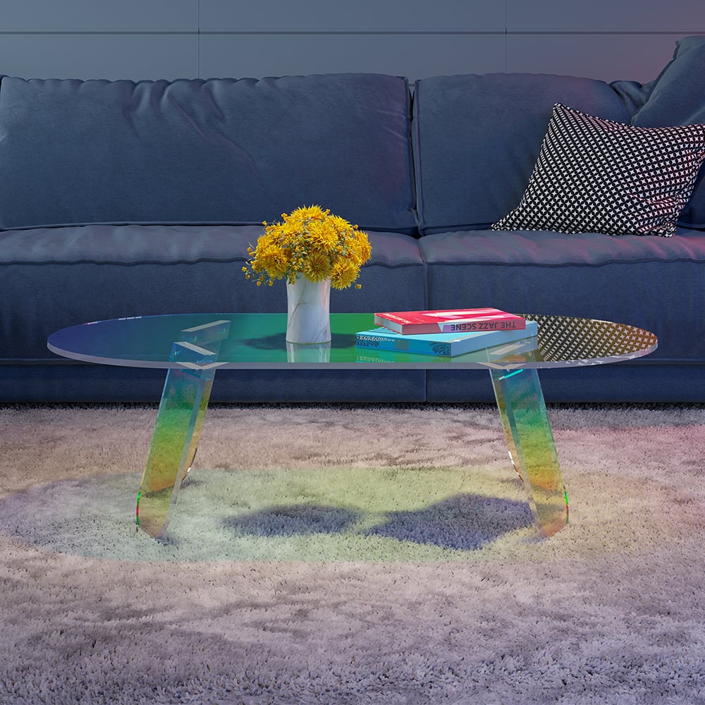 47" Modern Acrylic Oval Coffee Table in Clear Iridescent with 4 Legs