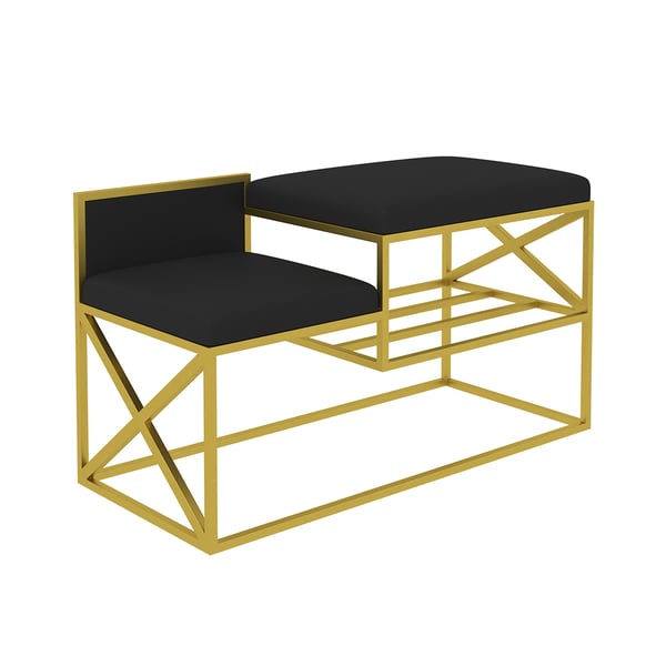 Modern PU Leather Upholstered Entryway Bench Black with Gold Legs