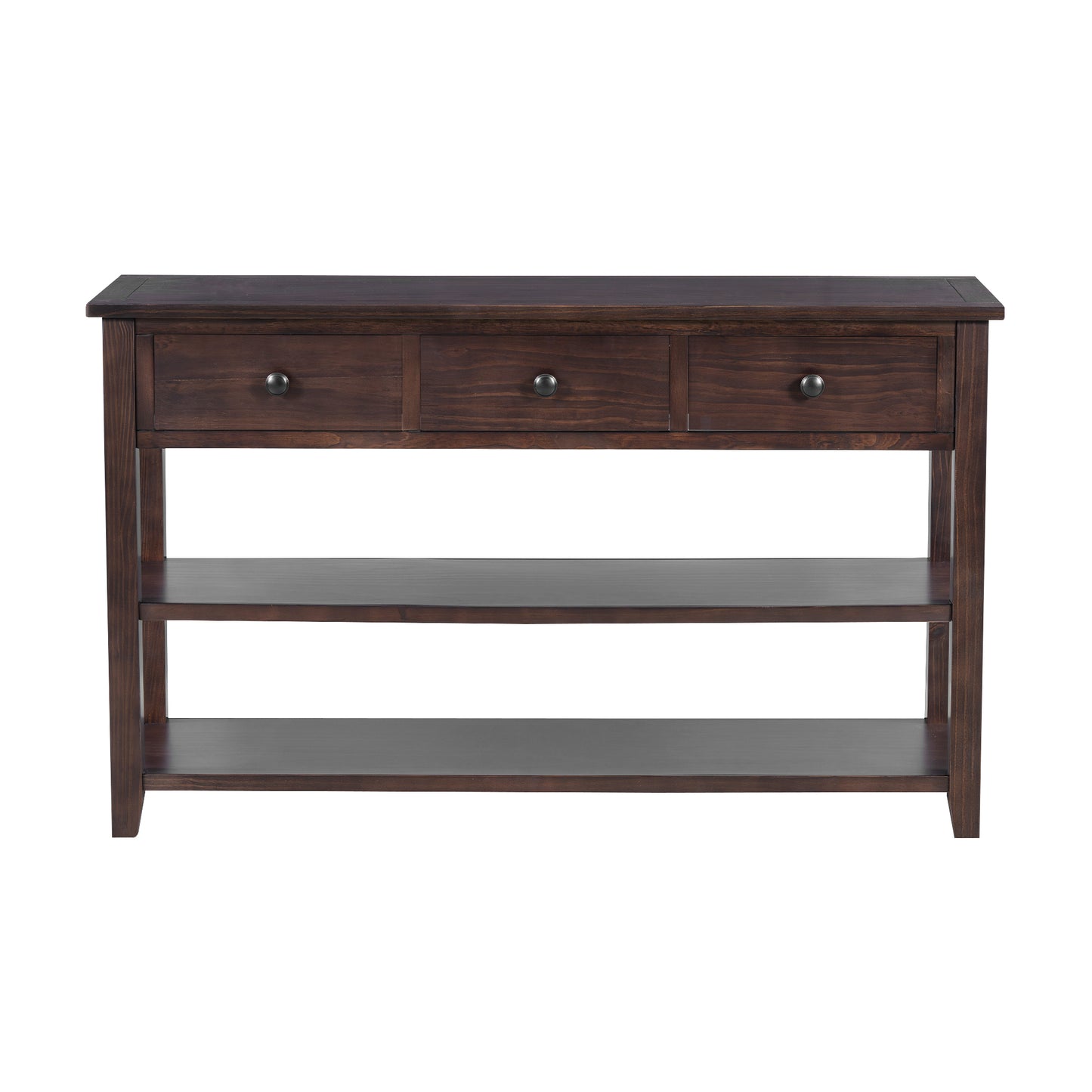 TREXM Retro Design Console Table with Two Open Shelves, Pine Solid Wood Frame and Legs for Living Room (Espresso)