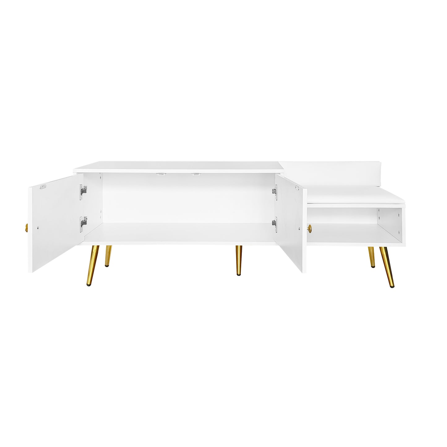 TREXM Modern Shoe Storage Bench with Hidden Storage and Upholstered Cushions for Bedside, Living Room and Entryway (White)