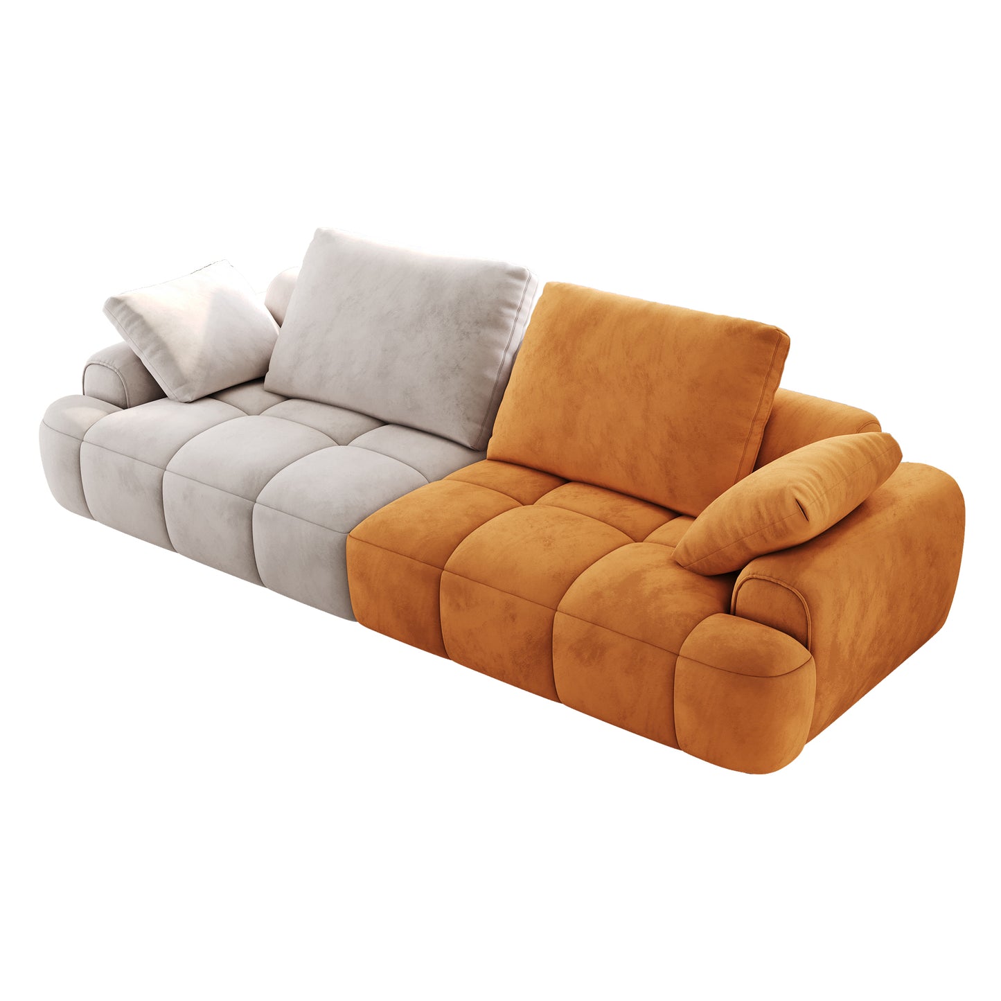 86.6″ Large size two Seat Sofa,Modern Upholstered,Beige paired with yellow suede fabric