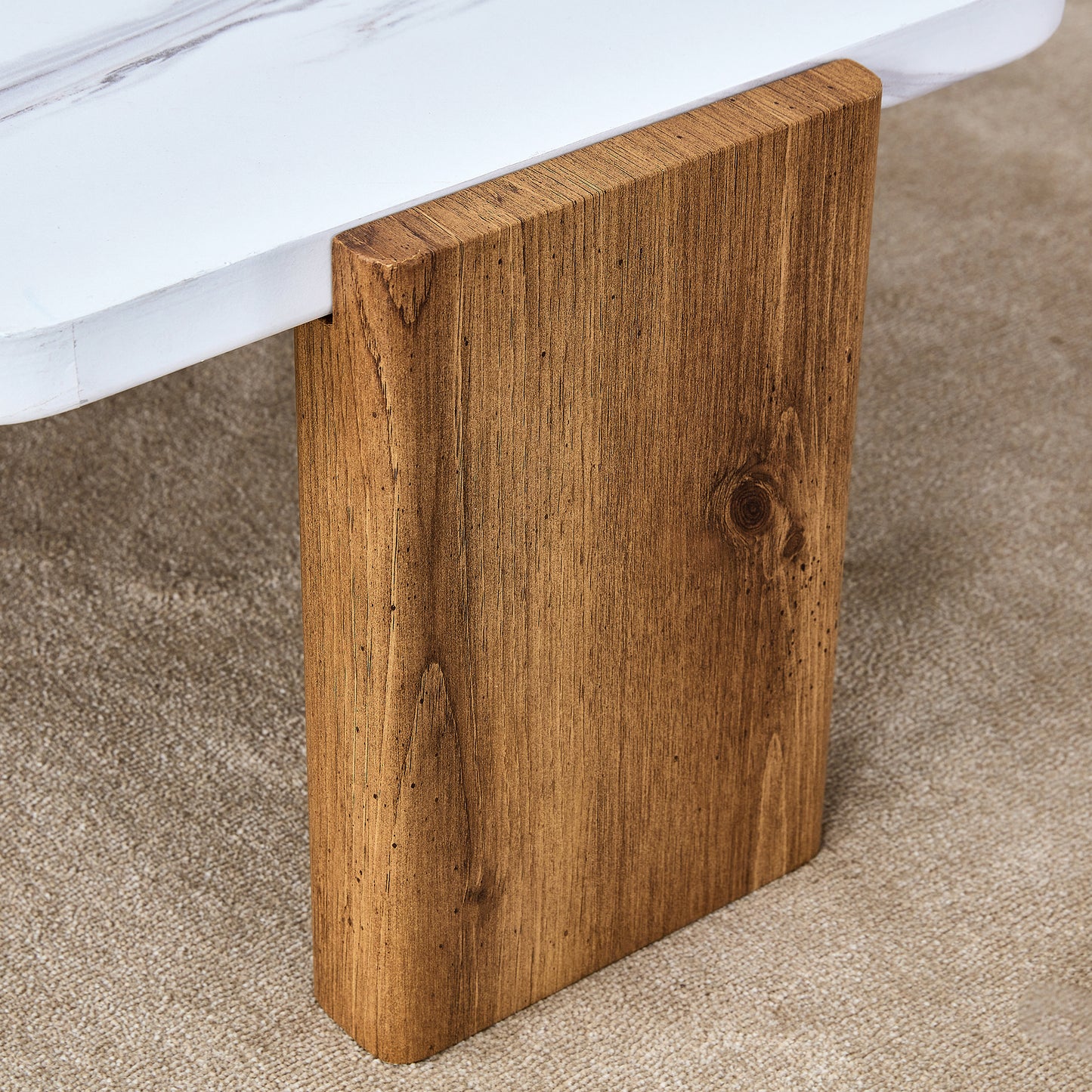 Stylish MDF Coffee Table - White Tabletop with Wooden Legs, Ideal for Living Spaces and Guest Rooms