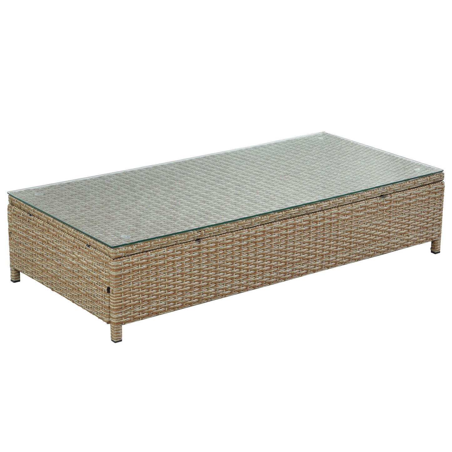 TOPMAX Ensemble de canapé 3 pièces en rotin pour patio, ensemble sectionnel en osier PE résistant aux intempéries, avec cadre de chaise longue réglable et table en verre trempé, marron naturel + coussin beige