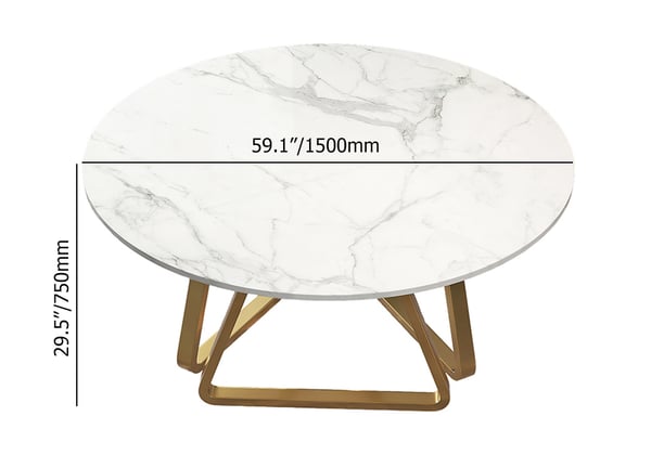 59 Inches White Modern Round Faux Marble Dining Table Stainless Steel Base for 8 Seaters