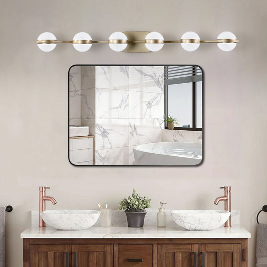 Champagne Gold Bathroom Vanity Light - 6-Bulb LED Wall Mounted Fixture with Stylish Acrylic Shades