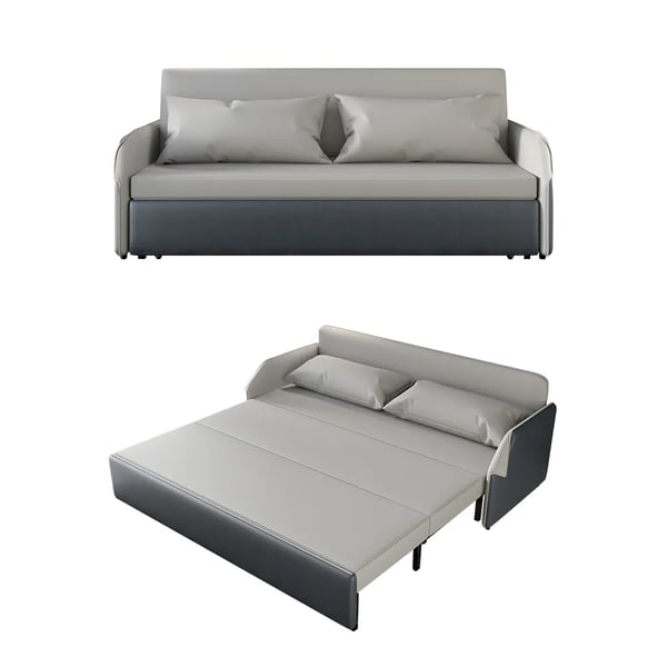 77 Inches Modern Gray Convertible Storage Full Sleeper Sofa Leath-Aire Upholstery