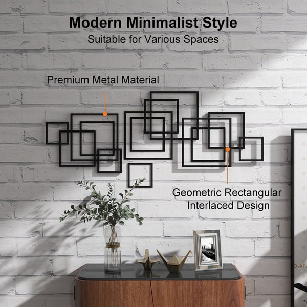 47.2" Modern Rectangle Black Wall Decor Minimalist Metal Geometric Art for Living Room