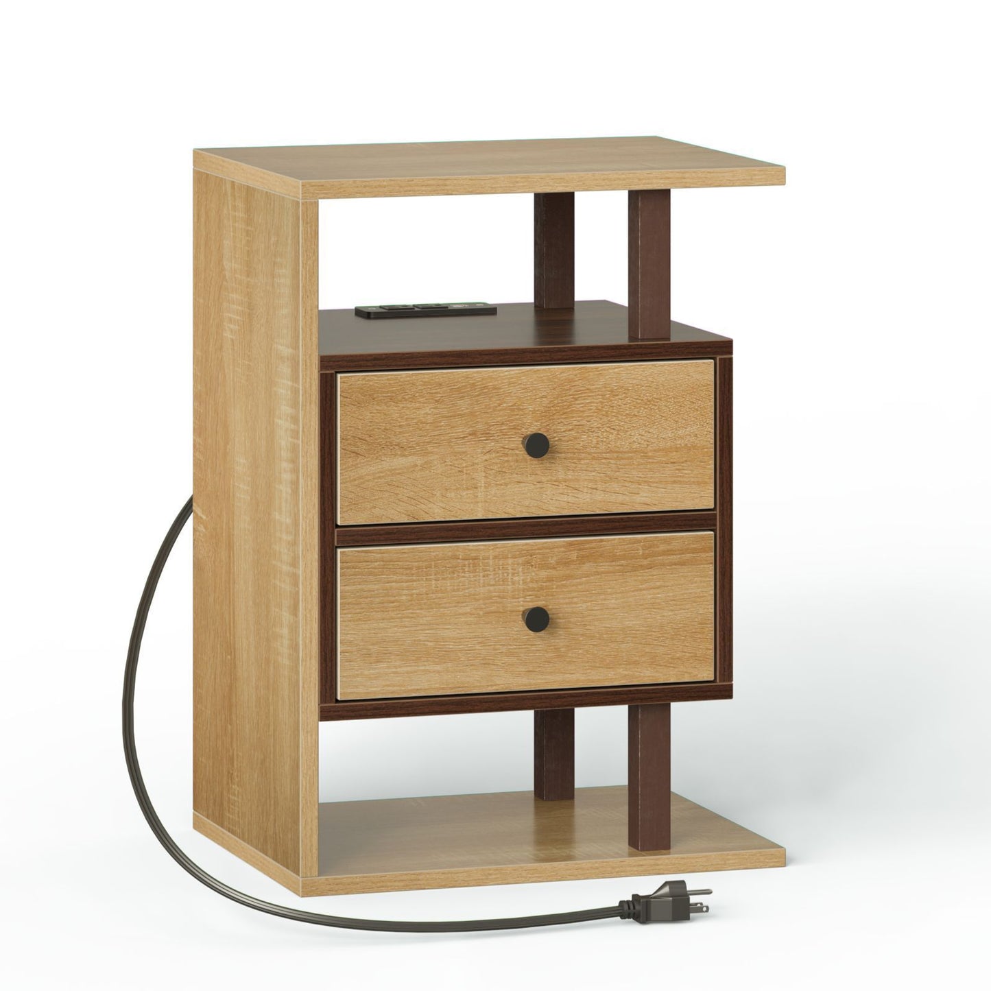Nightstand with Charging Station Bed Side Table with 2 Drawers Night Stand for Bedroom End Table with USB Ports & Outlets