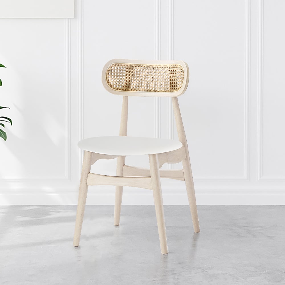 Japandi – chaise de salle à manger rembourrée en rotin naturel, chaise d'appoint en bois de frêne, simili cuir