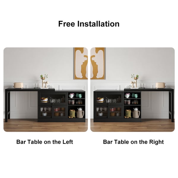 Black Storage Sideboard Cabinet Extendable Wood Buffet Foldable Dining Table