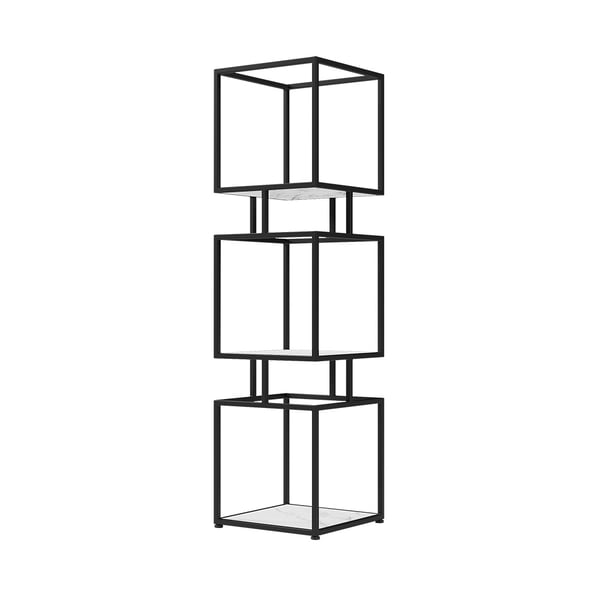 3-Tier Modern Black Cube Bookcase with Metal Tower Display Shelf