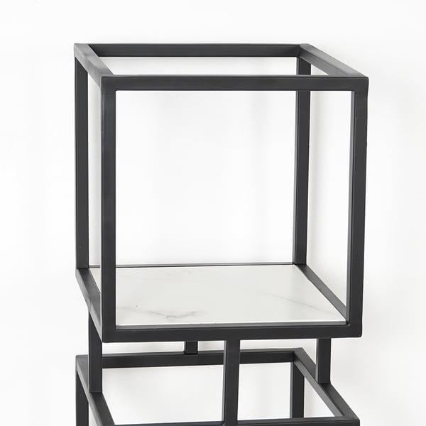 3-Tier Modern Black Cube Bookcase with Metal Tower Display Shelf