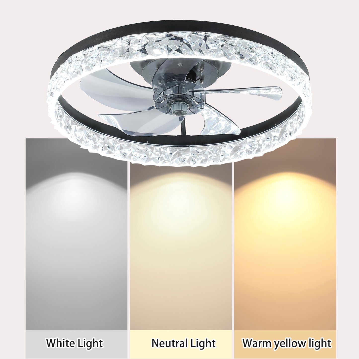 Contemporary Acrylic Ceiling Fan with 3-Color Lighting & Remote Control