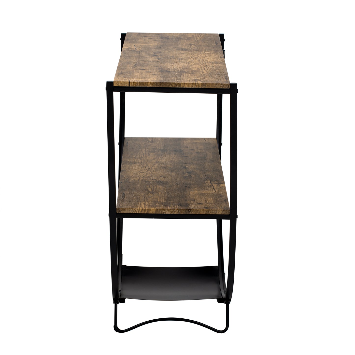 TREXM Rustic Industrial Design Demilune Shape Textured Metal Distressed Wood Console Table (Distressed Brown)