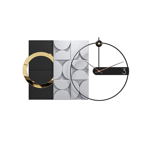 Grande horloge murale géométrique en métal de 30 pouces avec pointeur en bois, décoration d'intérieur moderne, noir et gris 