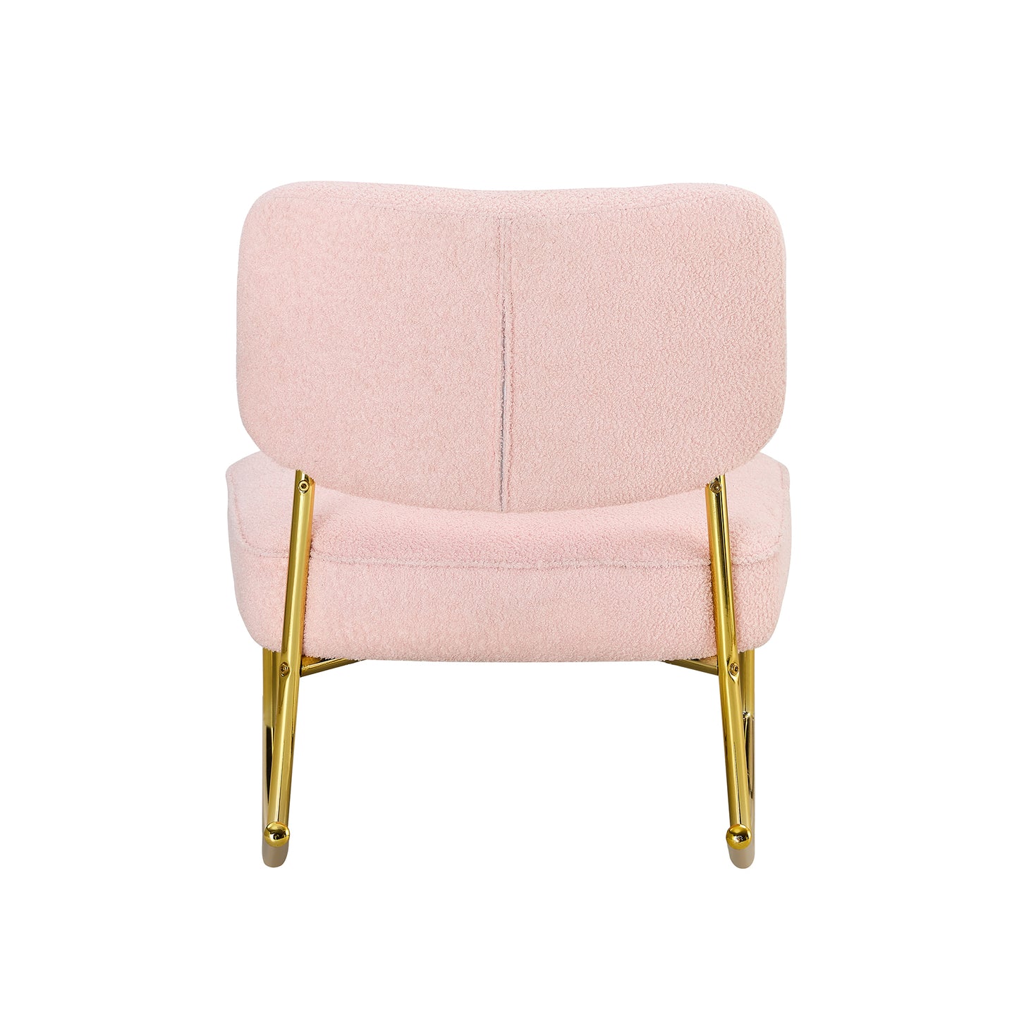 Comfortable Teddy Velvet Rocking Chair with Pink Backrest & Golden Metal Legs