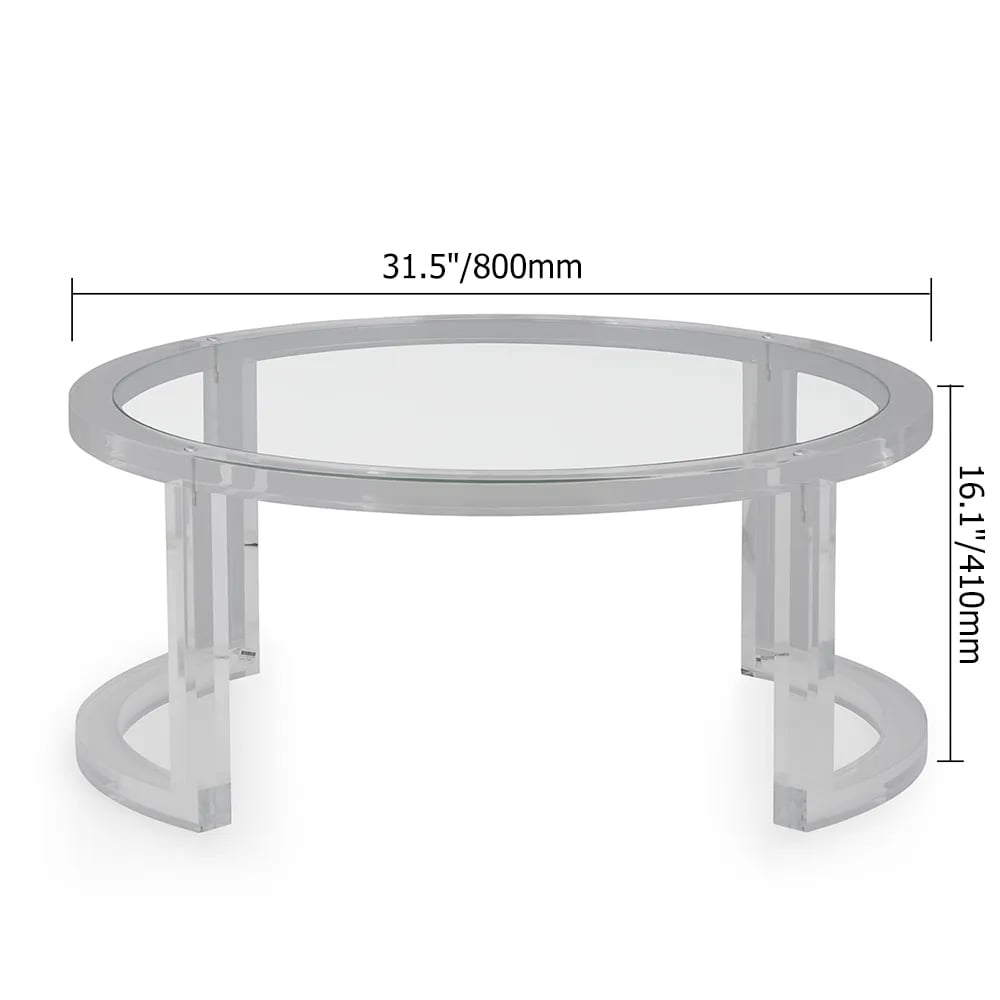 31.5" Modern Round Acrylic Coffee Table for Living Room with Tempered Glass Top