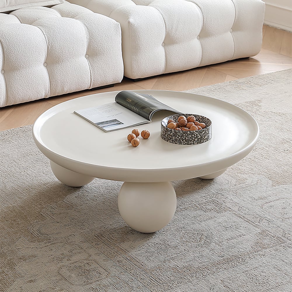 31.5" Modern Round White Block Coffee Table with Spherical Legs