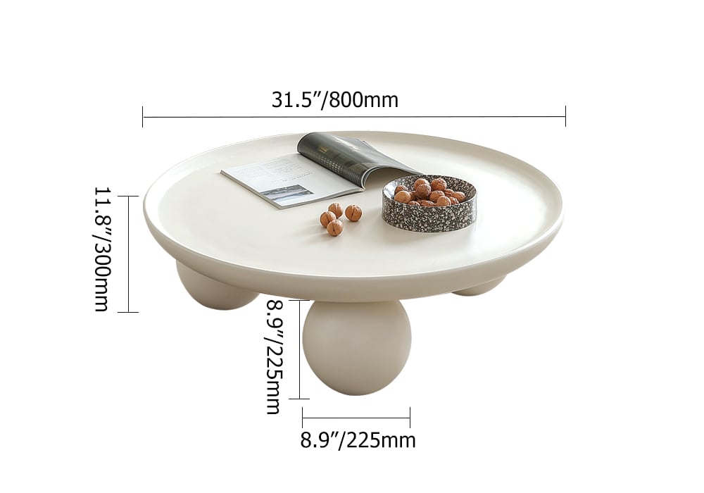 31.5" Modern Round White Block Coffee Table with Spherical Legs