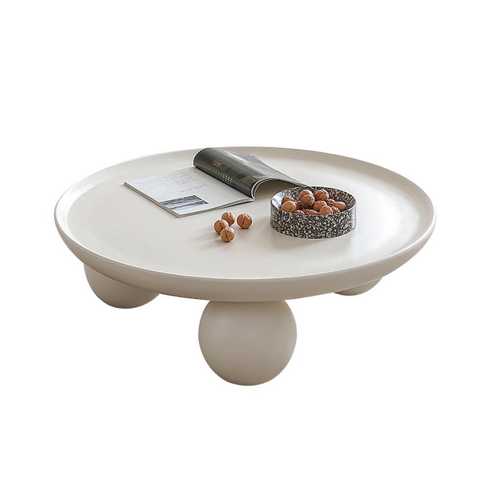 31.5" Modern Round White Block Coffee Table with Spherical Legs