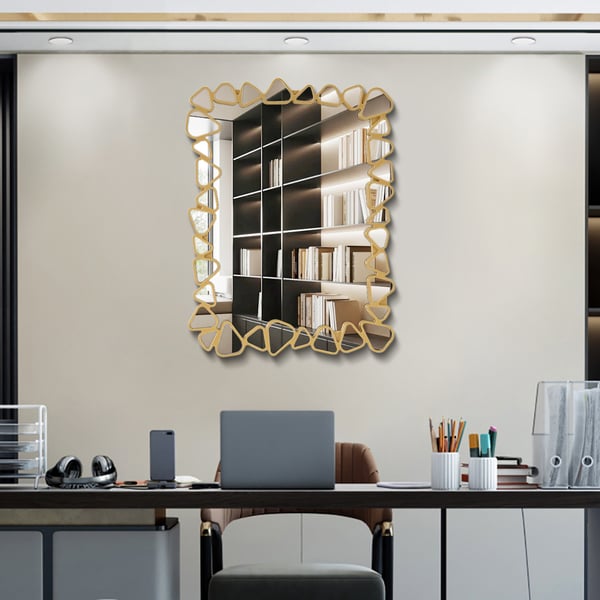 31.5" x 23.6" Modern Large Gold Rectangle Irregular Pebble Wall Mirror Decor Living Room