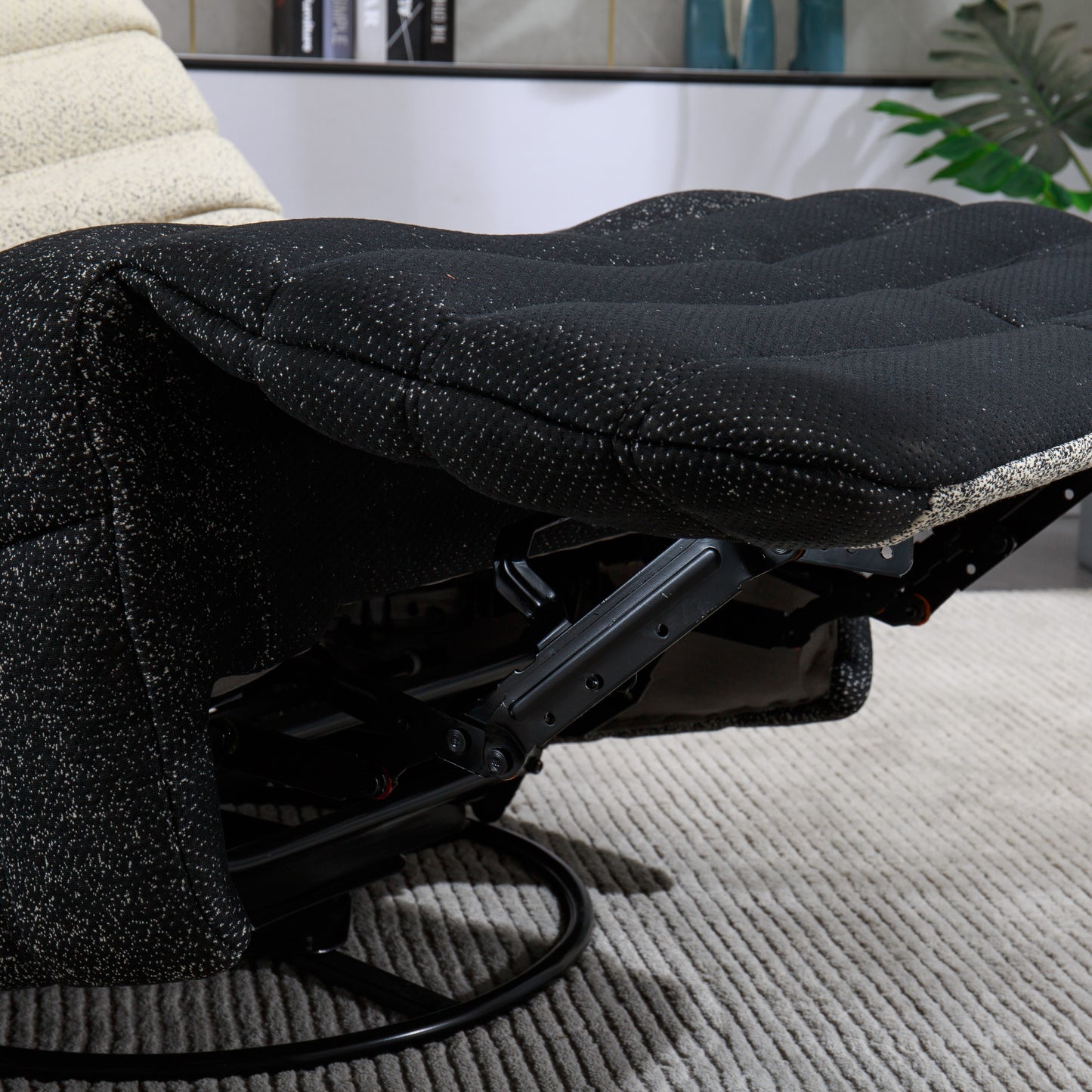 Fauteuil inclinable pivotant et berçant en velours, fauteuil inclinable avec repose-pieds réglable et poche latérale