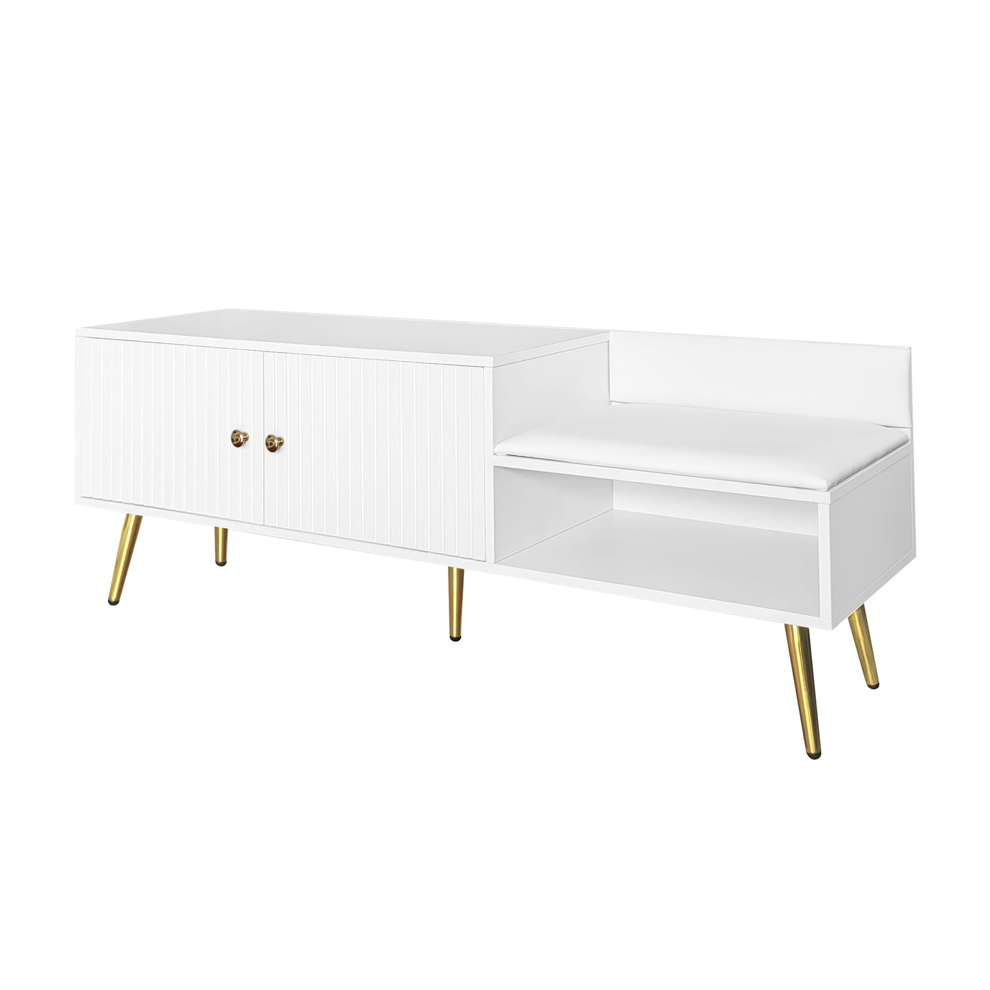 TREXM Modern Shoe Storage Bench with Hidden Storage and Upholstered Cushions for Bedside, Living Room and Entryway (White)