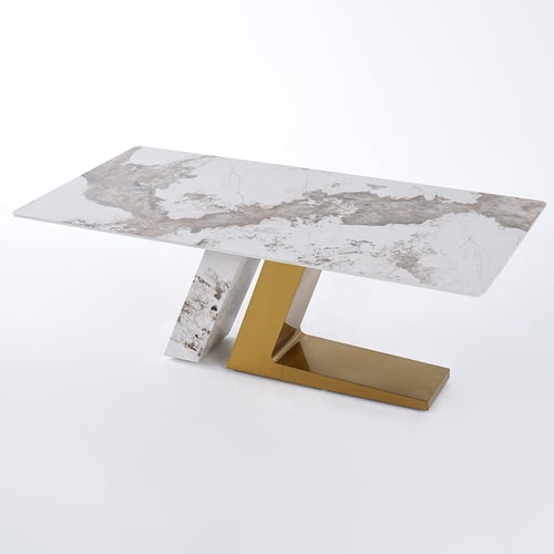 78.7 Inches Rectangle Modern Sintered Stone Top Dining Table for 6 Stainless Steel