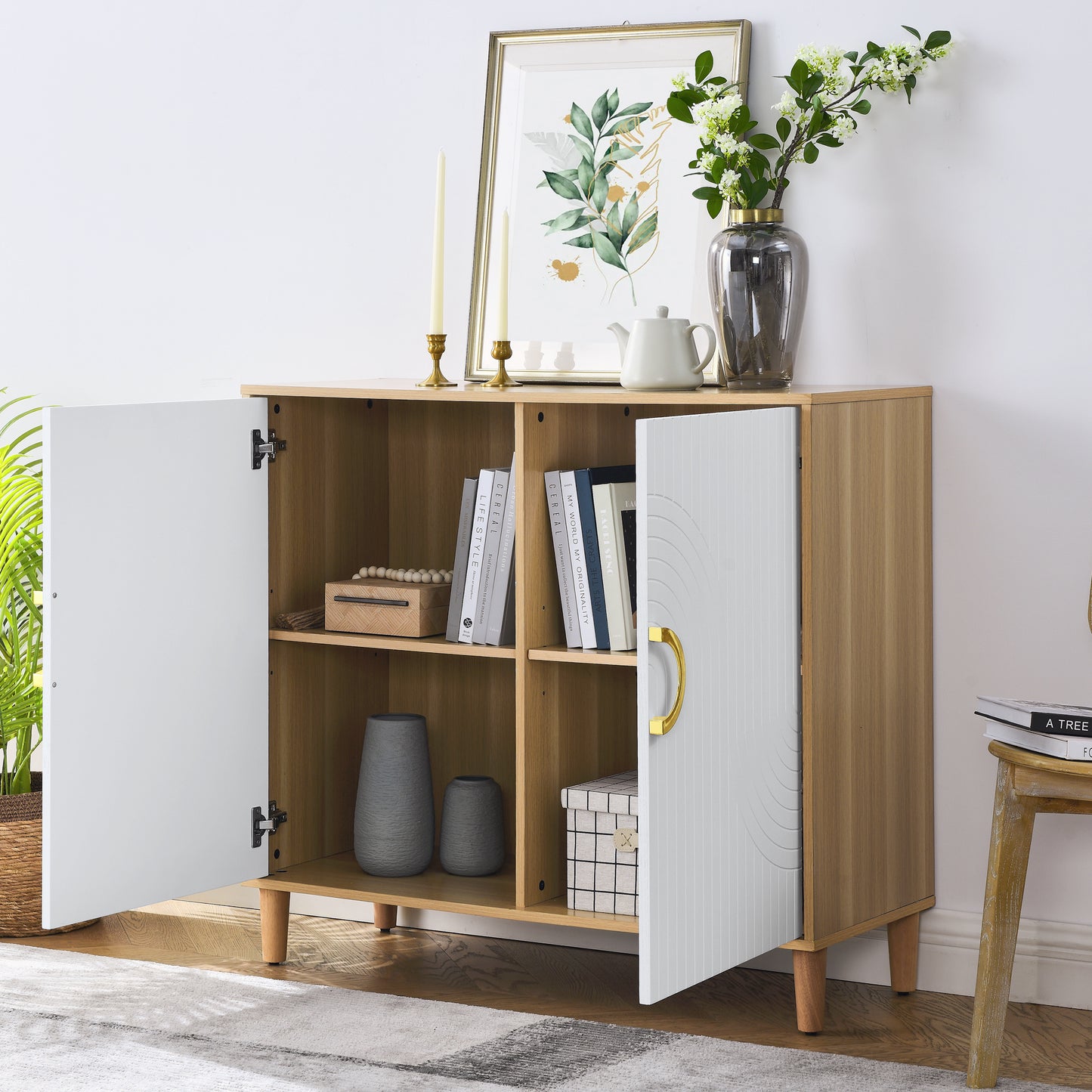 Armoire de rangement la plus confortable avec portes et étagères, armoire moderne en MDF avec étagères réglables, buffet autoportant pour cuisine, salle à manger, salon, couloir.