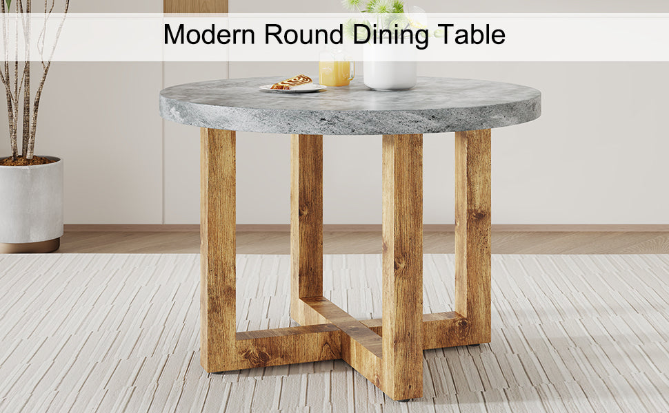 A modern and practical circular dining table. Made of MDF tabletop and wooden MDF table legs. Suitable for living room and bedroom. 42 inches * 42 inches * 30 inches