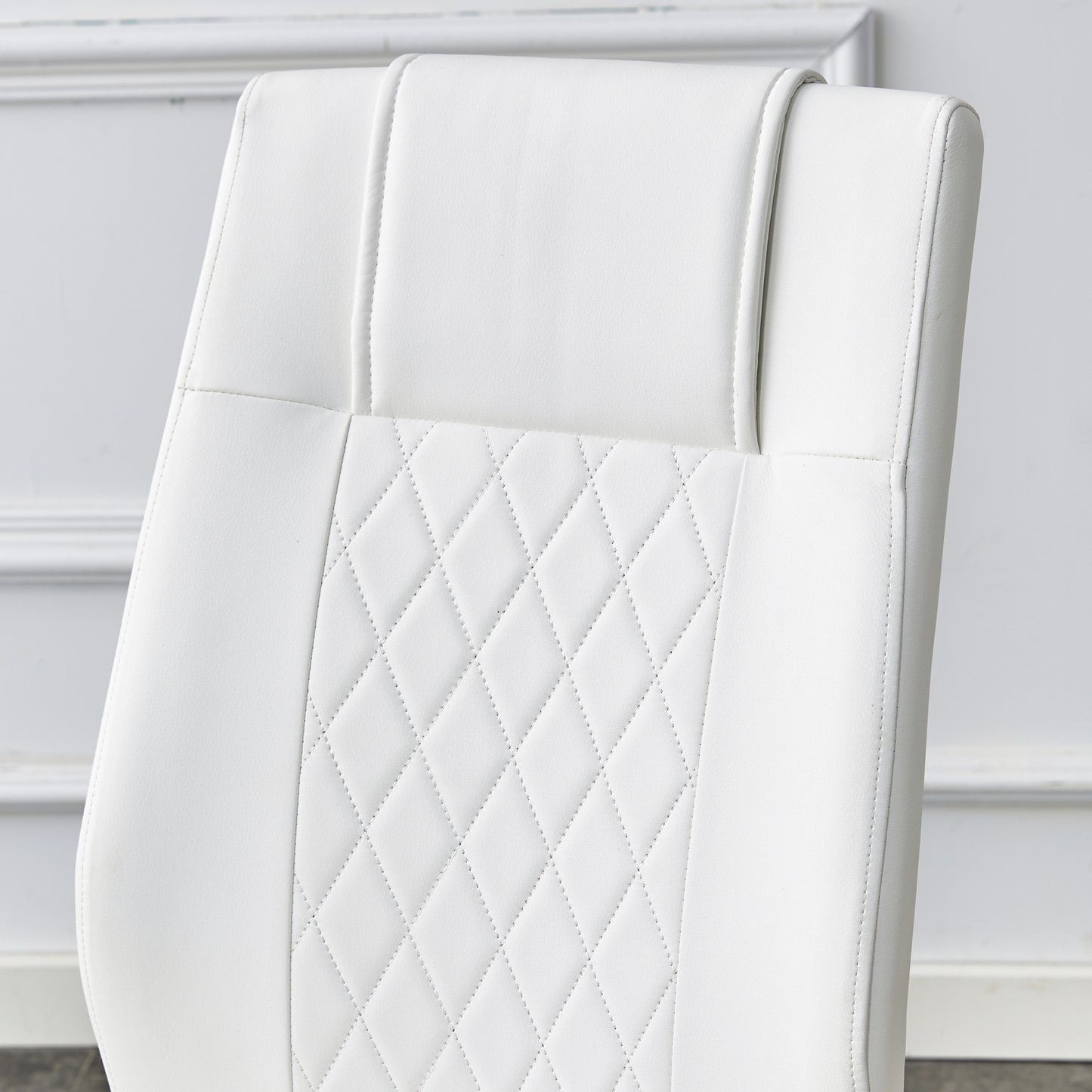 Elegant Golden Leg Cushioned Artificial Leather Dining Chairs Set of 4 (White + PU)