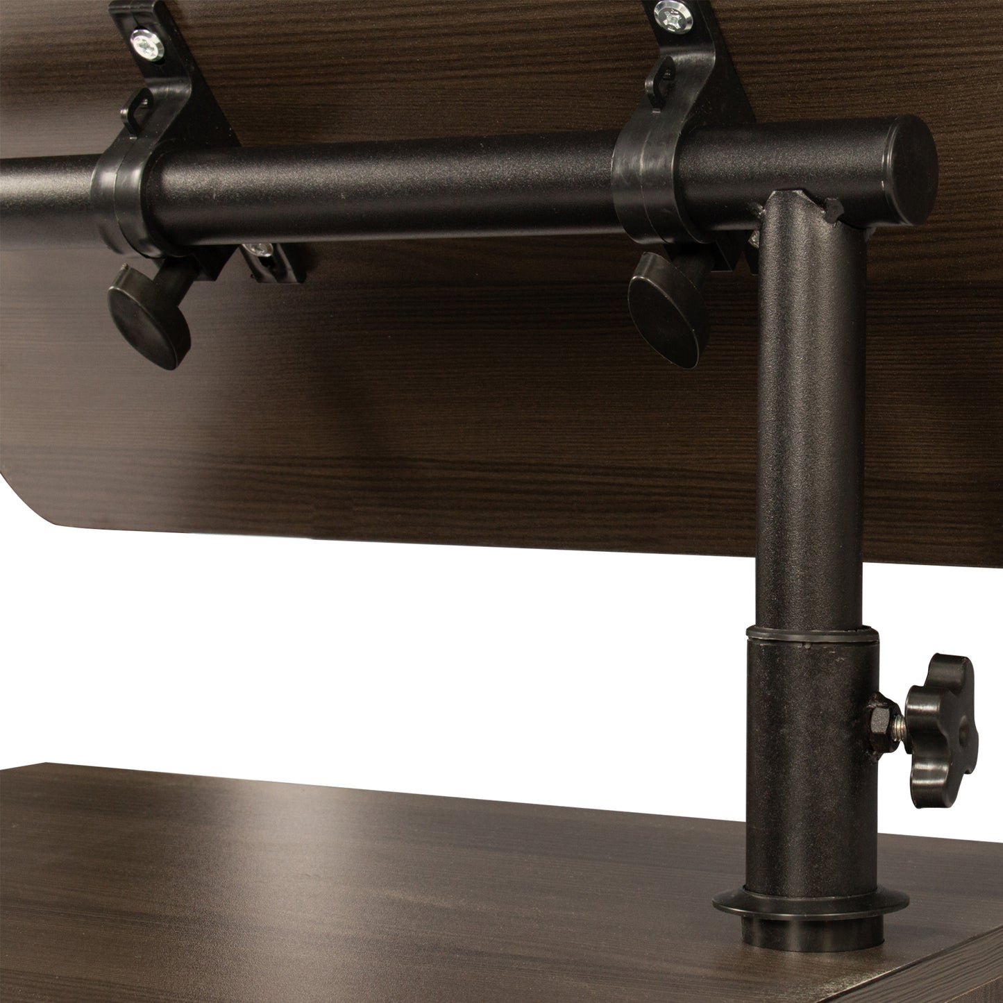 Table de chevet en bois à hauteur réglable avec plateau pivotant, tiroirs de rangement, roulettes et étagère ouverte (chêne noir)
