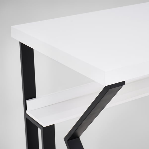 White Rectangular Writing Desk Computer Desk with Shelf & Keyboard Tray