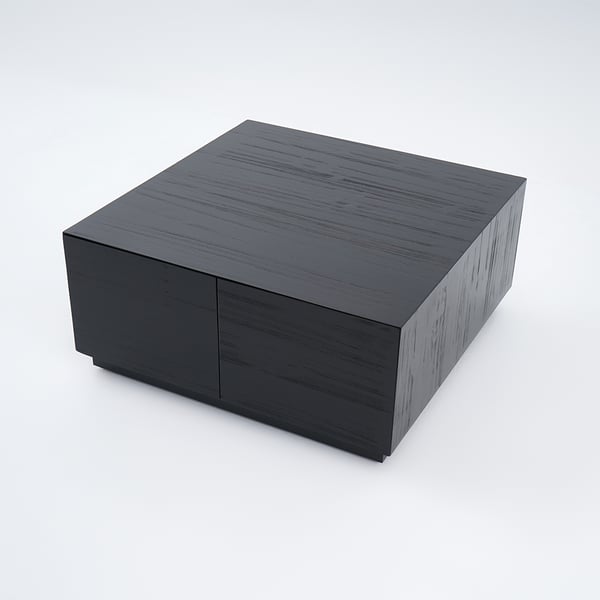 Japandi Wooden Black Coffee Table Square with 4 Drawers in Pine Wood