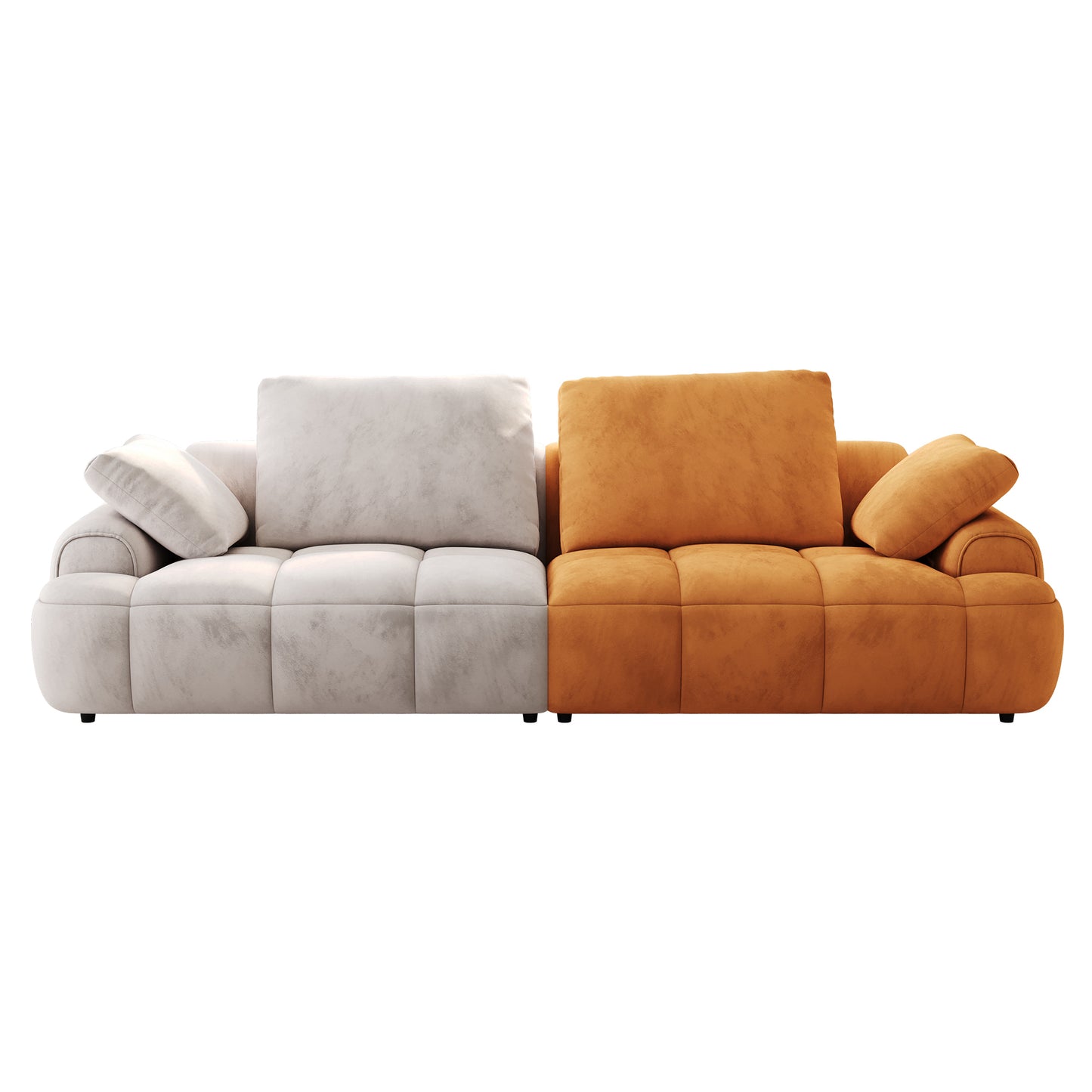 86.6″ Large size two Seat Sofa,Modern Upholstered,Beige paired with yellow suede fabric