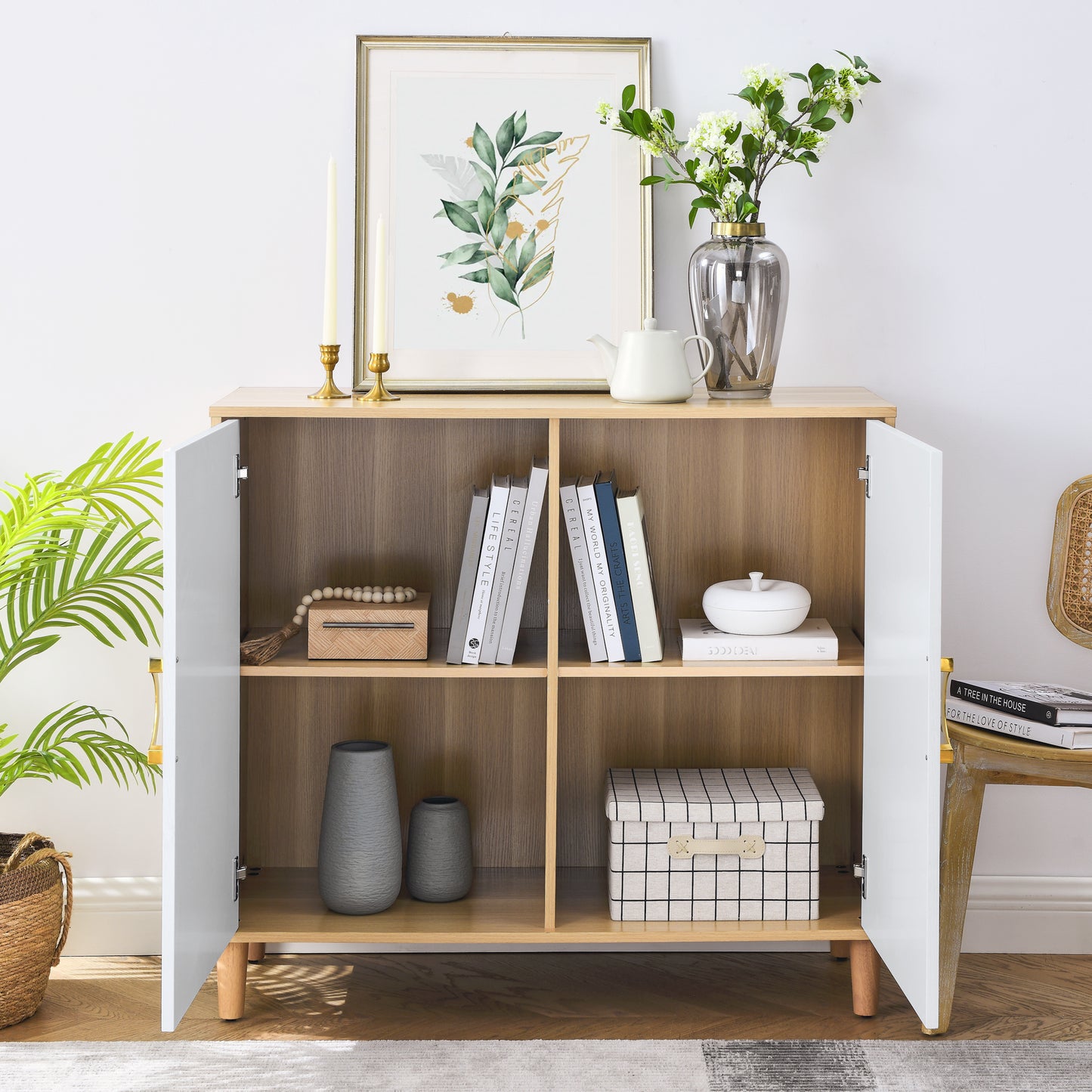 Armoire de rangement la plus confortable avec portes et étagères, armoire moderne en MDF avec étagères réglables, buffet autoportant pour cuisine, salle à manger, salon, couloir.