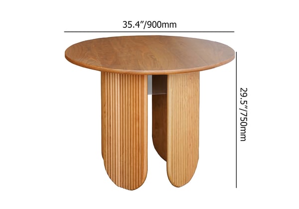35" Japandi Storage Dining Room Table Cherry Round Wood Table for 4 Person