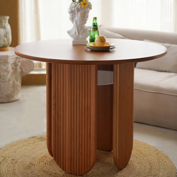 35" Japandi Storage Dining Room Table Cherry Round Wood Table for 4 Person