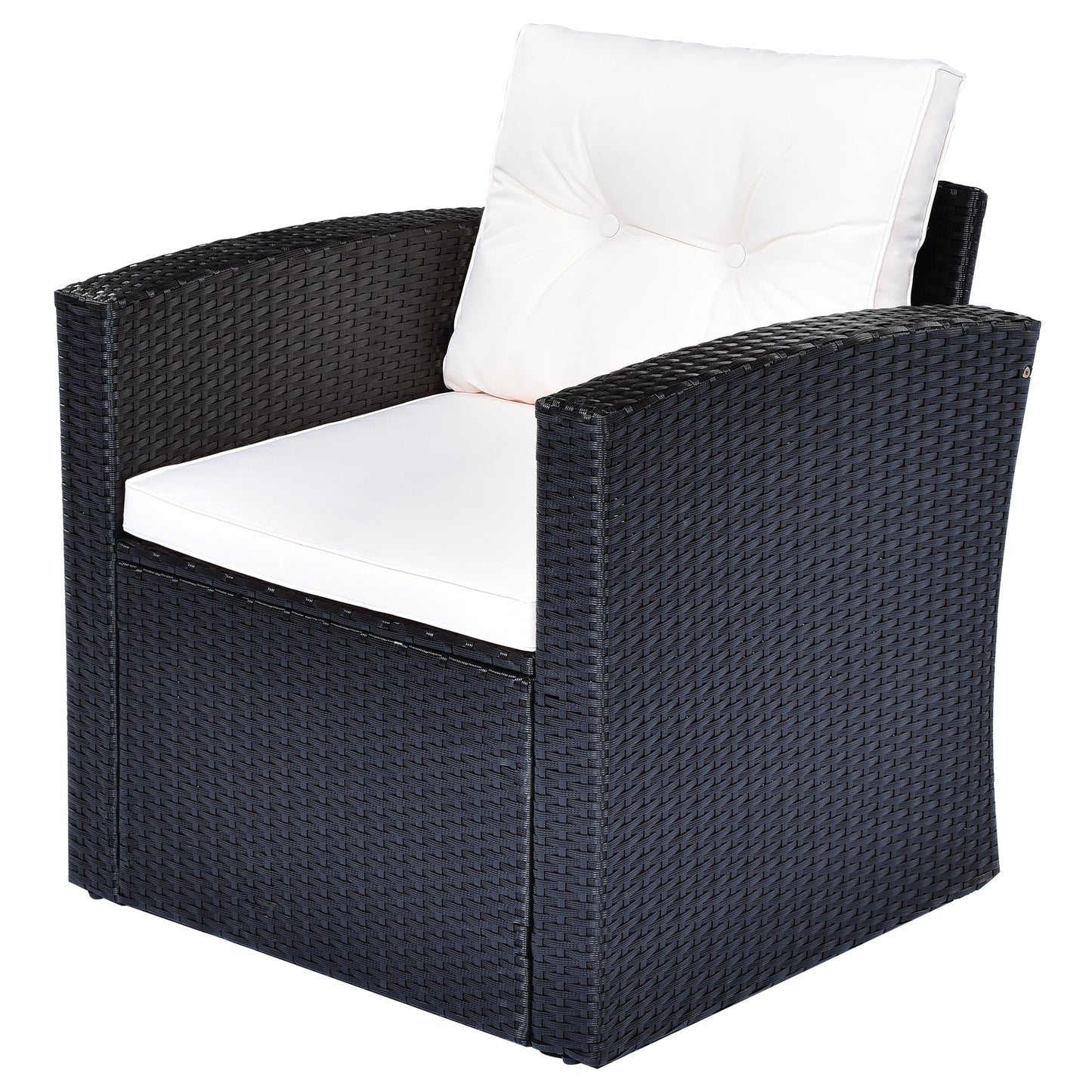 GO Ensemble sectionnel de conversation en osier PE 6 pièces résistant aux intempéries pour patio, salle à manger en plein air, avec table basse, canapés en osier, poufs et coussins amovibles (osier noir, coussin beige)