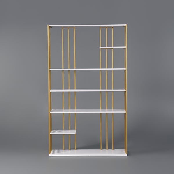 Modern Steel Etagere Bookshelf Display Shelving 6-Shelf White Tall Book Shelf