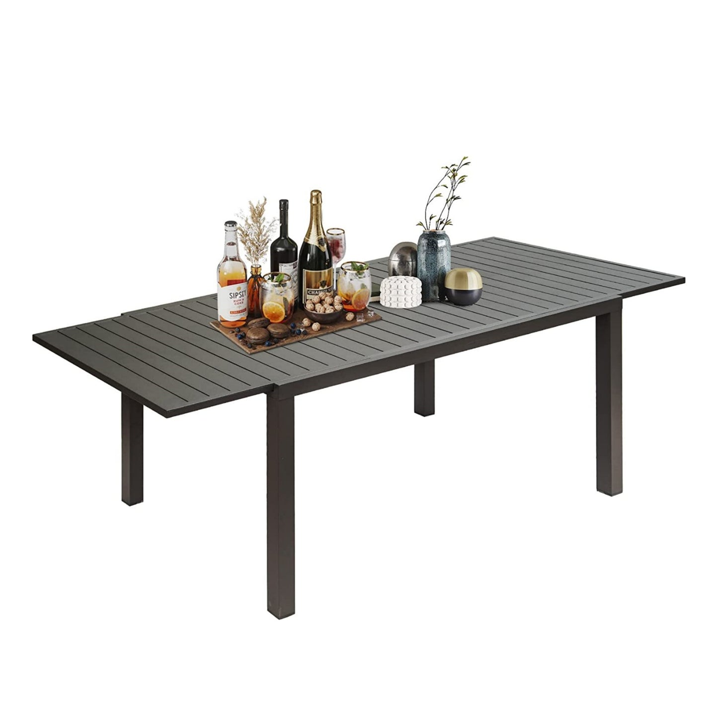 Table de salle à manger extensible en métal et aluminium pour 6 à 8 personnes, table rectangulaire pour jardin, pelouse, porche, bistro (noir, 1 table)