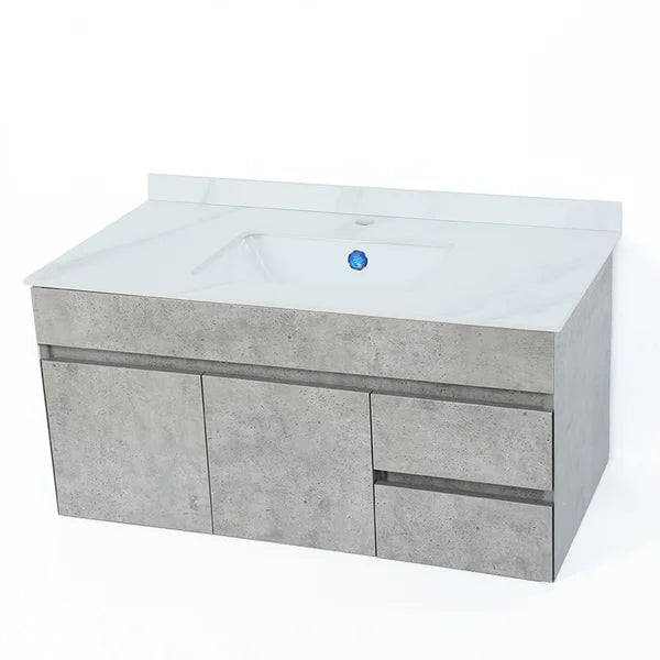 36" Floating Bathroom Vanity with Faux Marble Vessel Sink Wall Mounted