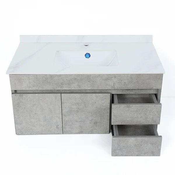 36" Floating Bathroom Vanity with Faux Marble Vessel Sink Wall Mounted