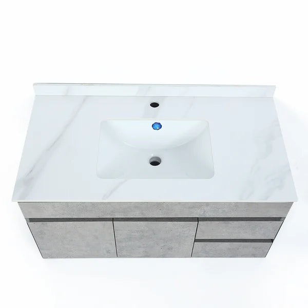 Meuble-lavabo flottant de 36 po avec lavabo vasque en faux marbre fixé au mur