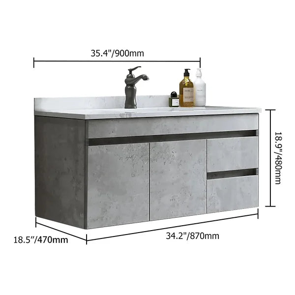 Meuble-lavabo flottant de 36 po avec lavabo vasque en faux marbre fixé au mur