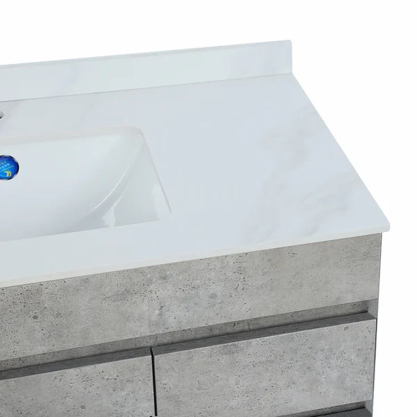 36" Floating Bathroom Vanity with Faux Marble Vessel Sink Wall Mounted