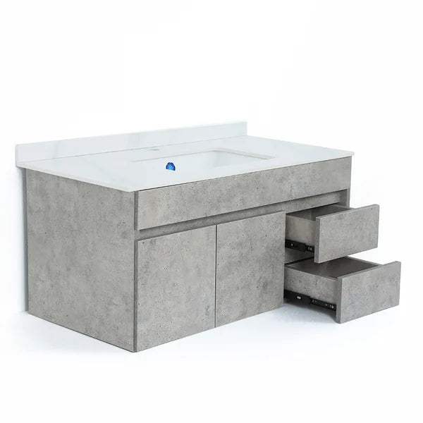 Meuble-lavabo flottant de 36 po avec lavabo vasque en faux marbre fixé au mur