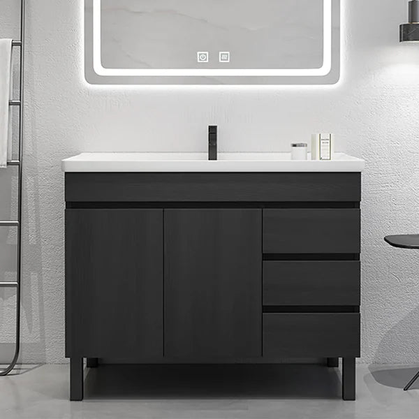 36 Inch Modern Black Bathroom Vanity Ceramics Single Sink Freestanding with 3 Drawers