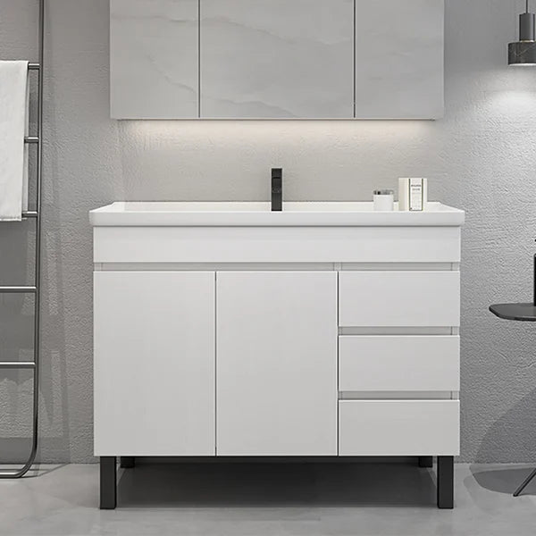 36 Inch Modern White Bathroom Vanity Ceramics Single Sink Freestanding with 3 Drawers