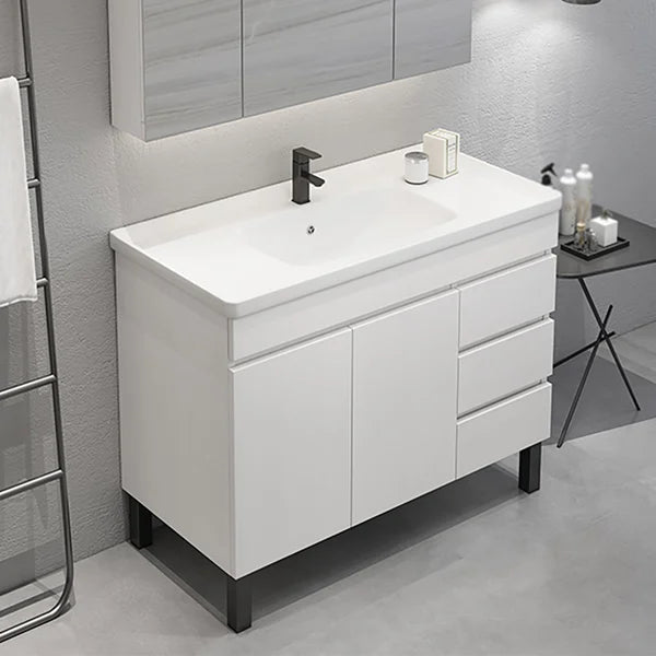 36 Inch Modern White Bathroom Vanity Ceramics Single Sink Freestanding with 3 Drawers